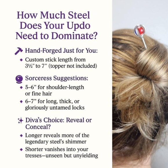 Patriot Pop Stainless Steel Hair Stick, One-of-a-Kind Red White Blue Updo Pin - Picture 5 of 7